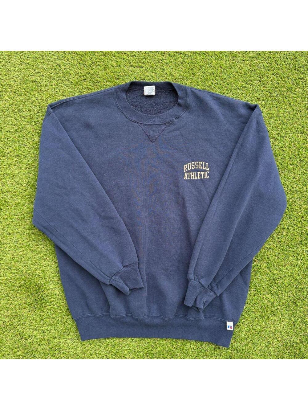 Vintage 90s Russell Athletic Crewneck Sweatshirt Navy Embroidered Mens XL USA